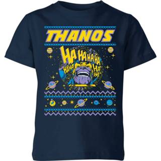 👉 Shirt unisex Navy Blauw XS kinderen Thanos Kerstmis Knit Kinder T-Shirt - 98/104 (3-4 jaar) 5059478424196