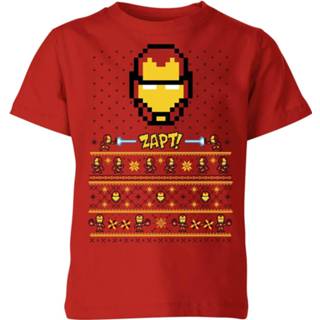 👉 Shirt unisex rood XS mannen kinderen Marvel Avengers Iron Man Pixel Art Kinder T-Shirt - 98/104 (3-4 jaar) 5059478424547
