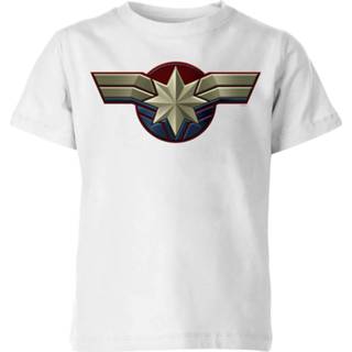 👉 Captain Marvel Chest Emblem Kids' T-Shirt - White - 11-12 Years - Wit