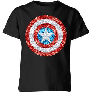 👉 Marvel  Captain America Pixelated Shield Kids' T-Shirt - Black - 11-12 Years - Zwart