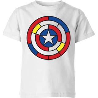 👉 Marvel  Captain America Stained Glass Shield Kids' T-Shirt - White - 11-12 Years - Wit