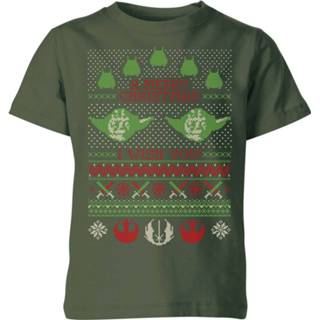 👉 Shirt XS Forest Green unisex kinderen groen donkergroen Star Wars Merry Christmas I Wish You Knit Kinder kerst T-shirt - 98/104 (3-4 jaar) 5059478432511