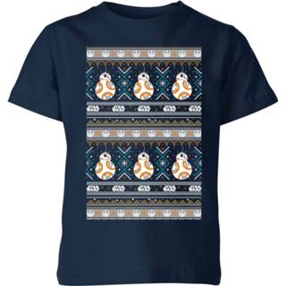 👉 Shirt unisex XS Navy Blauw kinderen Star Wars BB-8 Pattern Kinder kerst T-shirt - 98/104 (3-4 jaar) 5059478432764