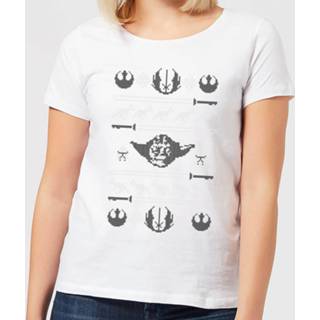 👉 Star Wars Yoda Sabre Knit Women's Christmas T-Shirt - White - M - Wit
