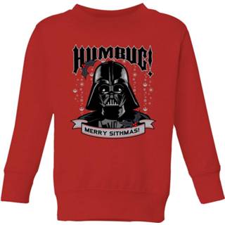 👉 Sweat shirt XS rood unisex kinderen Star Wars Darth Vader Humbug Kids' Christmas Sweatshirt - Red 98/104 (3-4 jaar) 5059478646505