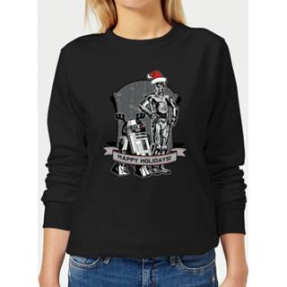 👉 Sweat shirt XS vrouwen zwart Star Wars Happy Holidays Droids Women's Christmas Sweatshirt - Black 5059478635462