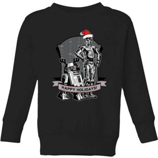 👉 Sweat shirt zwart unisex XS kinderen Star Wars Happy Holidays Droids Kids' Christmas Sweatshirt - Black 98/104 (3-4 jaar) 5059478650151