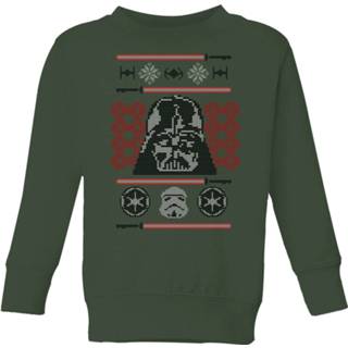 👉 Star Wars Darth Vader Face Knit Kids' Christmas Sweatshirt - Forest Green - 11-12 Years - Forest Green