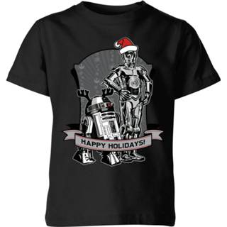 👉 Star Wars Happy Holidays Droids Kids' Christmas T-Shirt - Black - 9-10 Years - Zwart
