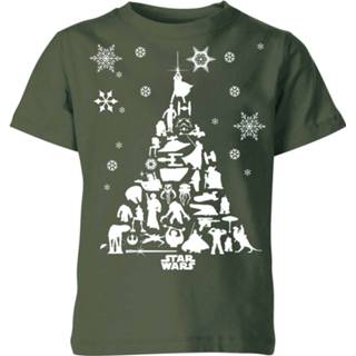 👉 Shirt unisex Forest Green XS kinderen donkergroen Star Wars Character Christmas Tree Kids' T-Shirt - 98/104 (3-4 jaar) 5059478637602