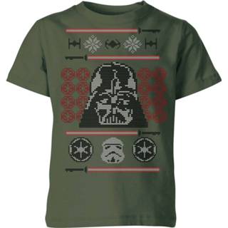👉 Shirt unisex Forest Green XS kinderen donkergroen Star Wars Darth Vader Face Knit Kids' Christmas T-Shirt - 98/104 (3-4 jaar) 5059478637954