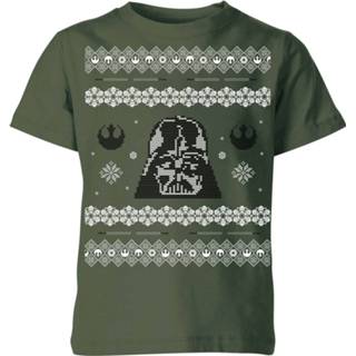 👉 Shirt XS unisex Forest Green kinderen donkergroen Star Wars Darth Vader Knit Kids' Christmas T-Shirt - 98/104 (3-4 jaar) 5059478640909
