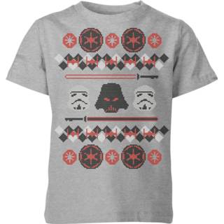👉 Shirt grijs XS unisex kinderen Star Wars Empire Knit Kids' Christmas T-Shirt - Grey 98/104 (3-4 jaar) 5059478641050