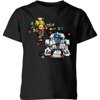 👉 Shirt zwart unisex XS kinderen Star Wars Tangled Fairy Lights Droids Kids' Christmas T-Shirt - Black 98/104 (3-4 jaar) 5059478642255