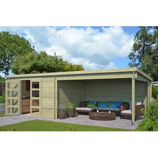 👉 Tuin huisje olijfgroen Outdoor Life Products | Tuinhuis met Overkapping Olenka 710 x 330 Geïmpregneerd 8711471582187