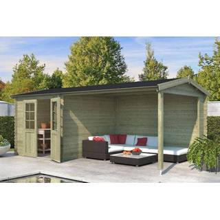 👉 Tuin huisje olijfgroen Outdoor Life Products | Tuinhuis met Overkapping Karyna 570 x 275 Geïmpregneerd 8711471581647