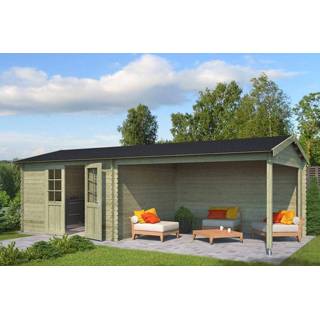 👉 Tuin huisje olijfgroen Outdoor Life Products | Tuinhuis met Overkapping Madita 710 x 330 Geïmpregneerd 8711471582064