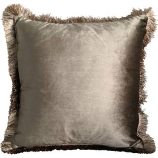 👉 Sier kussen fluwelen fluweel goudkleurig Sierkussen Taupe met Franjes (45 x 45 cm) 8716522077766