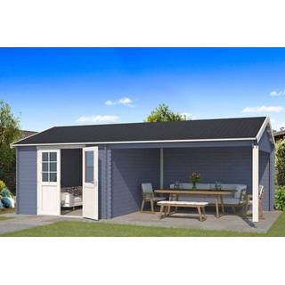 👉 Tuin huisje wit grijs Outdoor Life Products | Tuinhuis met Overkapping Octavio 681 x 380 Gecoat Platinum Grey-Wit 8711471201491