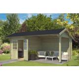 👉 Tuin huisje olijfgroen groen Outdoor Life Products | Tuinhuis met Overkapping Kenzo 540 x 300 Geïmpregneerd 8711471200920