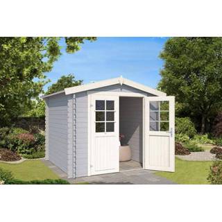 👉 Tuinhuisje wit grijs Outdoor Life Products | Tuinhuis Ingo 230 x 175 Gecoat Platinum Grey-Wit 8711471201316