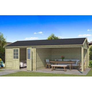 👉 Tuin huisje groen olijfgroen Outdoor Life Products | Tuinhuis met Overkapping Octavio 681 x 380 Geïmpregneerd 8711471200852