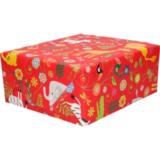 👉 Inpakpapier rood Inpakpapier/cadeaupapier dierentuin dieren 200 x 70 cm