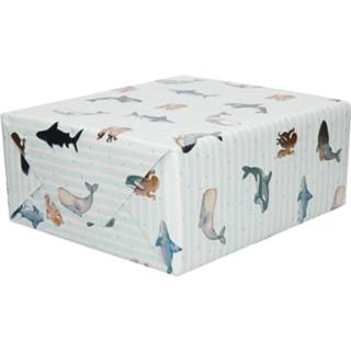👉 Inpakpapier blauw Inpakpapier/cadeaupapier lichtblauw zeedieren 200 x 70 cm