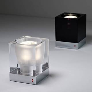 👉 Tafel lamp glas chroom Pamio Design a++ transparant Fabbian Cubetto tafellamp E14 chroom/helder