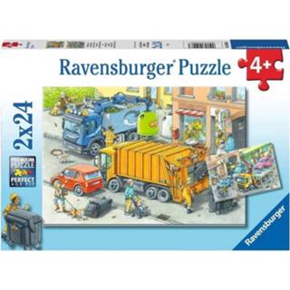 👉 Puzzel nederlands kinderpuzzels Vuilniswagen en Sleepwagen (2 x 24 stukjes) 4005556050963