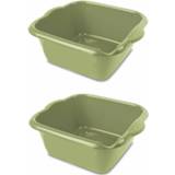 👉 Afwasbak groene 2x stuks afwasbak/afwasteil vierkant 10 liter 37 cm