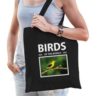 👉 Katoenen tas zwart tasje Wielewaal vogels - birds of the world cadeau