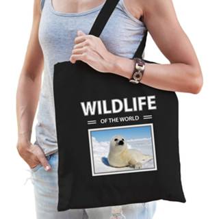 👉 Katoenen tas zwart tasje Zeehonden - wildlife of the world Zeehond cadeau
