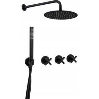 👉 Douchemengkraan zwart REA Exit Douche Mengkraan Inbouwset Regendouche 30 cm. - Mat 5902557338610