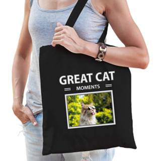 👉 Katoenen tas zwart tasje Katten - great cat moments cadeau