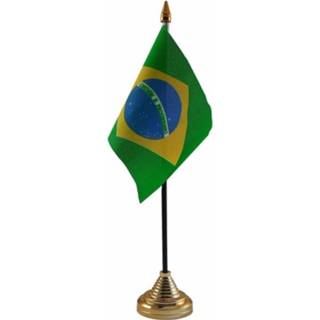 Vlag multi polyester Brazilie staande mini 10 x 15 cm