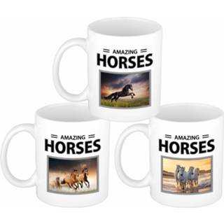 👉 Mok multi keramiek volwassenen Set van 6x stuks paarden thema drink mokken met dieren foto print amazing horses