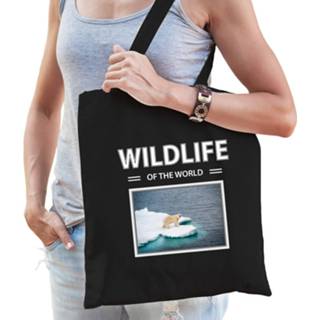 👉 Boodschappennetje zwart kinderen Ijsbeer tasje volwassenen en - wildlife of the world kado boodschappen tas