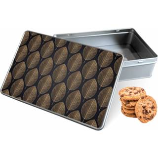 👉 Koektrommel wit gouden rechthoek Bladeren woon accessoires - Bewaarblik 20x13x5 cm 8720329465695