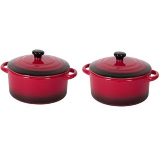 Pan rode zwarte 2x Keramieken rode/zwarte mini pannetje/stoofpotjes Rougo 11 cm 800 ml