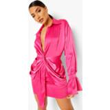 👉 Gedrappeerde Blouse Jurk Met Laag Decolleté, Hot Pink