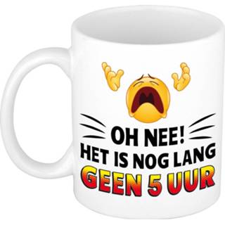 👉 Beker wit Nog lang geen 5 uur kado mok / - cadeau collega