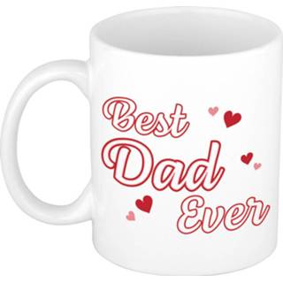 👉 Beker wit rode Best dad ever vaderdag cadeau mok / met contour letters en hartjes