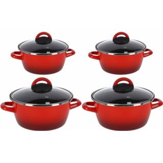 👉 Kookpan rood Kookpannen set van 4x stuks 3 liter en 5 Cuenca