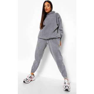 👉 Petite Acid Wash Gebleekt Trainingspak Met Hoodie En Joggingbroek, Charcoal