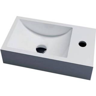 👉 Fontein wit solid surface rechthoek recto rechts Sanilux 40x22x10 cm (Kraangat Rechts) 8719304564959