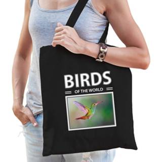👉 Boodschappennetje zwart kinderen Kolibrie vogel tasje volwassenen en - birds of the world kado boodschappen tas