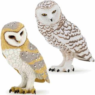 👉 Plastic kinderen speelgoed uilen 2x figuren kerkuil en sneeuwuil van 6.5 cm