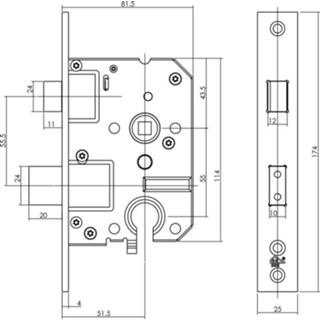👉 RVS omkeerbaar deurknop roestvaststaal VH-cilinderslot PC 55mm, rechthoekige voorplaat 25x174mm, SKG2 8714186459423