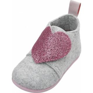 👉 Pantoffels grijs roze vilt 27 junior Playshoes Hart grijs/roze maat 8720585017195